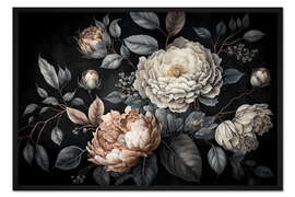 Gerahmter Kunstdruck Dunkle stimmungsvolle Blumen