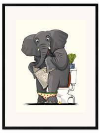 Ingelijste kunstdruk Elephant sitting on Toilet