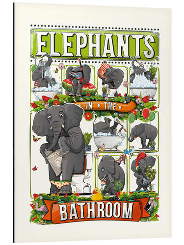 Stampa su alluminio Elephants in the Bathroom