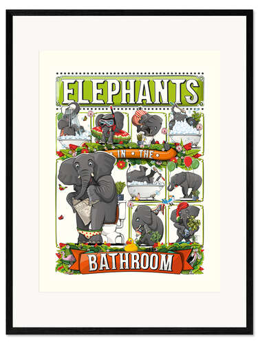 Ingelijste kunstdruk Elephants in the Bathroom