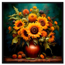 Gerahmter Kunstdruck Üppiger Sonnenblumenstrauß