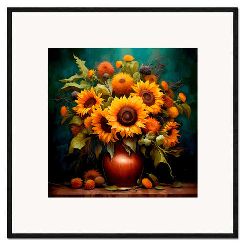 Inramat konsttryck Lush Bouquet of Sunflowers
