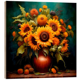 Quadro de madeira Lush Bouquet of Sunflowers