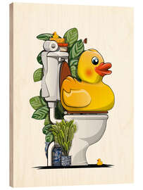 Quadro de madeira Rubber Duck on Toilet