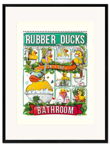 Inramat konsttryck Rubber Ducks in the Bathroom