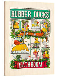 Quadro de madeira Rubber Ducks in the Bathroom