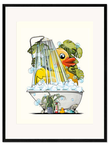 Framed art print Rubber Duck Showering