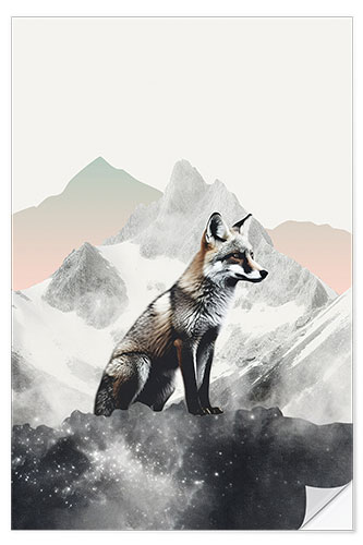 Selvklebende plakat Fox On the Mountain Top