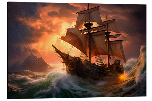 Print på aluminium Sailing Ship in the Mystical Sea