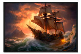 Gerahmter Kunstdruck Segelschiff im mystischen Meer