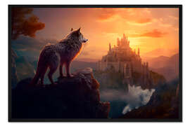Gerahmter Kunstdruck Wachsamer Wolf