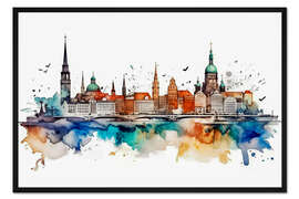 Gerahmter Kunstdruck Skyline Hamburg