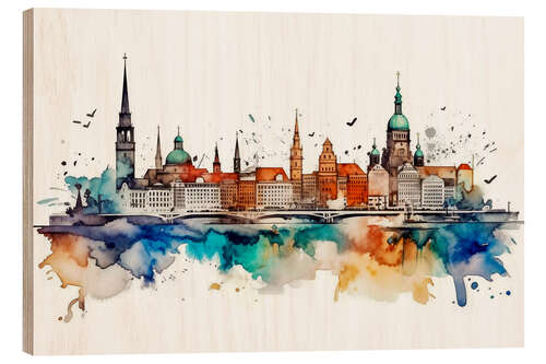 Wood print Skyline Hamburg