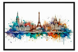 Gerahmter Kunstdruck Skyline Paris