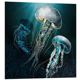 Foam board print Metallic Jellyfish in Turquoise Metallic