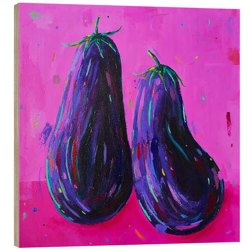 Stampa su legno Two Aubergines on Pink