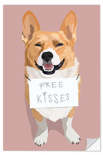 Sticker mural Free Kisses (Corgi)