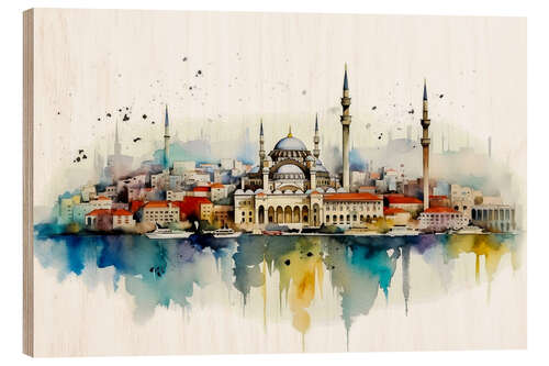 Tableau en bois Skyline Istanbul