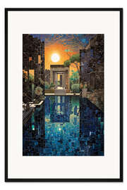 Gerahmter Kunstdruck Tiefer Sonnenuntergang im Pool