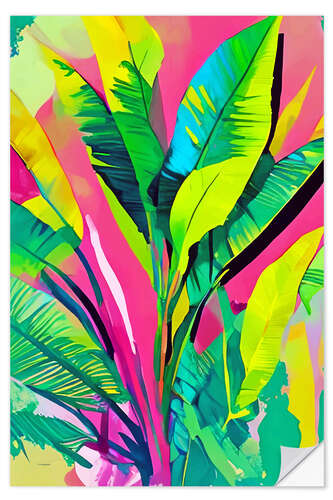 Naklejka na ścianę Pink Summer & Banana Leaves