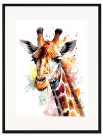 Gerahmter Kunstdruck Bunte Aquarell-Giraffe