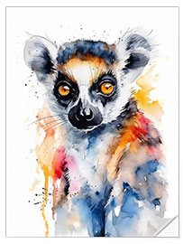 Naklejka na ścianę Colorful Watercolor Lemur