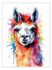 Veggbilde  Colorful Watercolor Llama - Olga Telnova