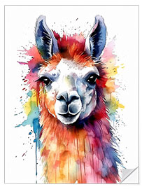 Naklejka na ścianę Colorful Watercolor Llama