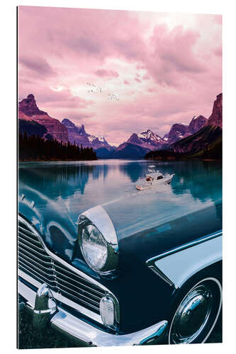 Galleriprint Mountain Lake Reflection in a Vintage Car