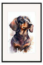 Gerahmter Kunstdruck Dackelporträt in Aquarell