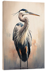 Wood print Watchful Gray Heron