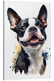 Alubild Boston Terrier-Porträt in Aquarell