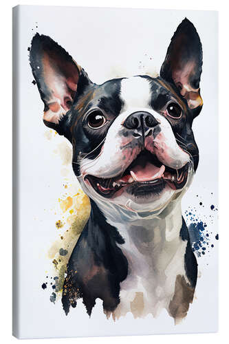 Canvas print Boston Terrier Portrait in Watercolor