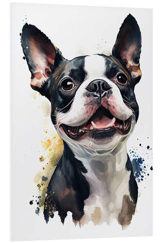 Tableau en PVC Boston Terrier Portrait in Watercolor