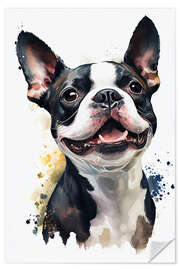 Wandsticker Boston Terrier-Porträt in Aquarell