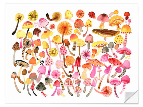 Selvklebende plakat Pretty Forest Mushrooms