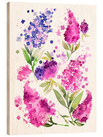 Wood print Hydrangeas and Lilacs Flowers