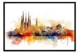 Gerahmter Kunstdruck Skyline Barcelona