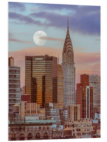 Tableau en PVC Full Moon Over the Chrysler Building