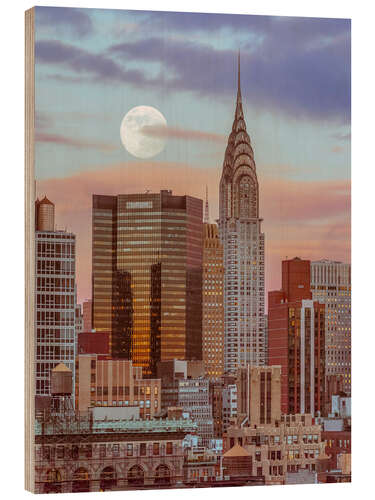 Tableau en bois Full Moon Over the Chrysler Building