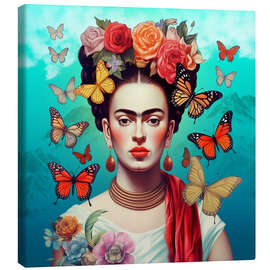 Leinwandbild  Frida Kahlo und fliegende Schmetterlinge - Mark Ashkenazi
