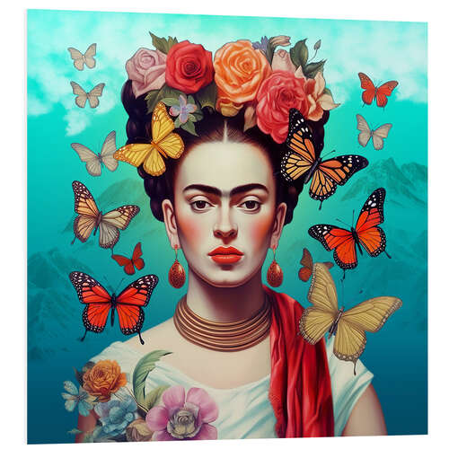 Foam board print Frida Kahlo and Flying Butterflies