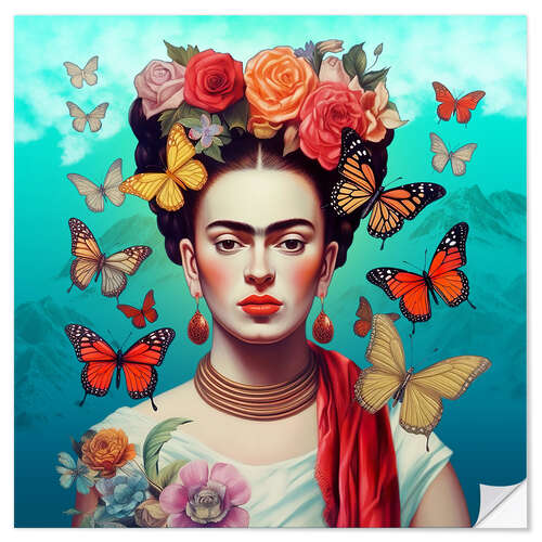 Wall sticker Frida Kahlo and Flying Butterflies