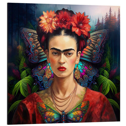 Aluminium print Frida Kahlo Butterfly Portrait