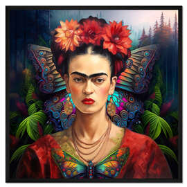 Gerahmter Kunstdruck Frida Kahlo Schmetterlingsporträt