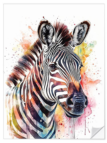 Sticker mural Colorful Watercolor Zebra