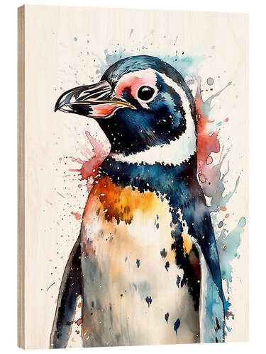 Wood print Cute Watercolor Penguin