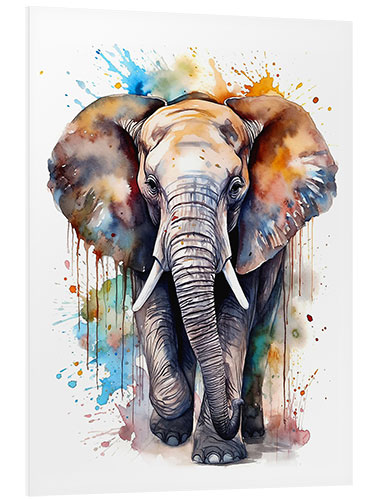 Tableau en PVC Colorful Watercolor Elephant