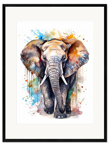 Impression artistique encadrée Colorful Watercolor Elephant