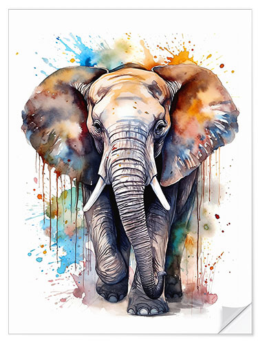 Wandsticker Bunter Aquarell-Elefant